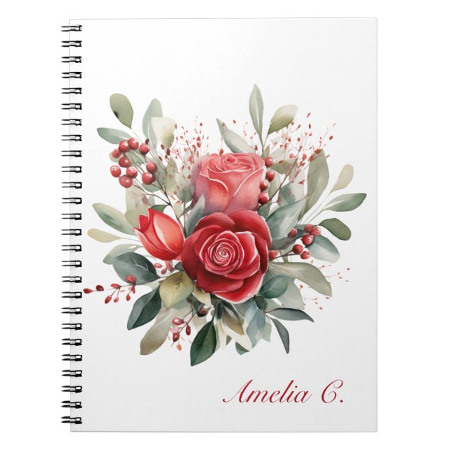 Elegante acuarela Rojo Bouquet Blanco Cuaderno (Frente)
