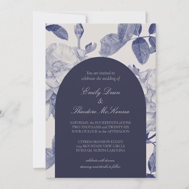 Elegante acuarela Rosa Invitación a la boda (Anverso)