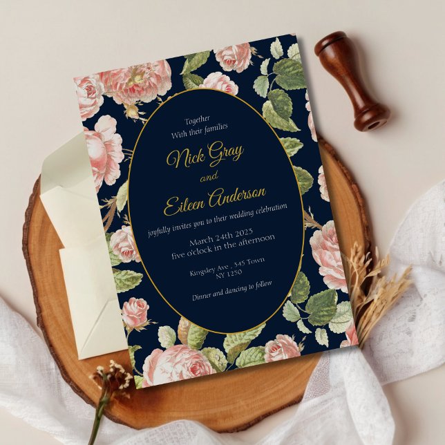 Elegante acuarela Rosa Invitación a la boda (Watercolor Pink Rose Wedding Invite)