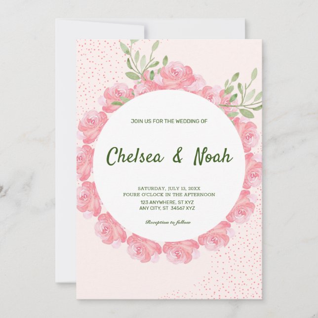 Elegante acuarela rosa Invitación floral (Anverso)