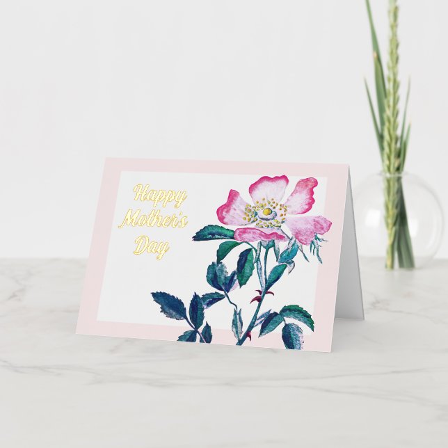 Elegante acuarela Rosa salvaje Flor Día de la Madr (Anverso)