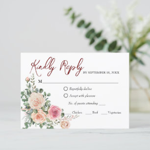 Elegante acuarela Roses rosados Boda Tarjeta RSVP