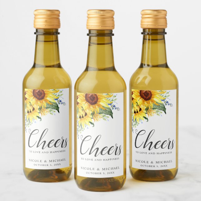 Elegante acuarela Sunflowers Boda personalizada (Botellas)