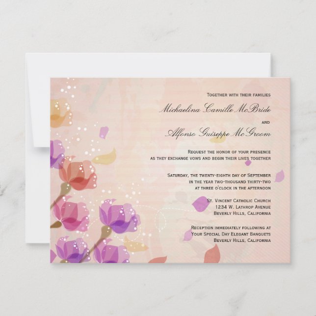 Elegante acuarela Tulipanes Invitación de matrimon (Anverso)
