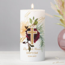 Elegante acuarela Vela del pilar de bautismo neutr