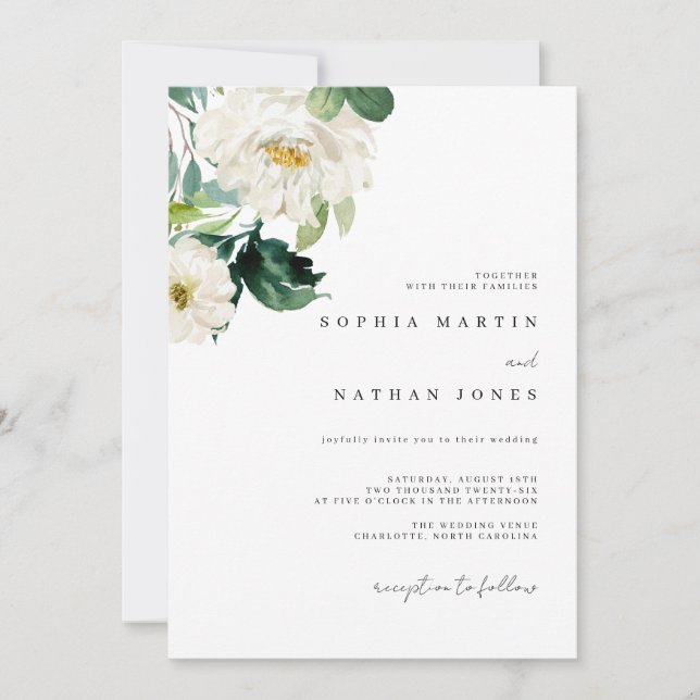 Elegante acuarela Verde Invitación a la boda (Anverso)