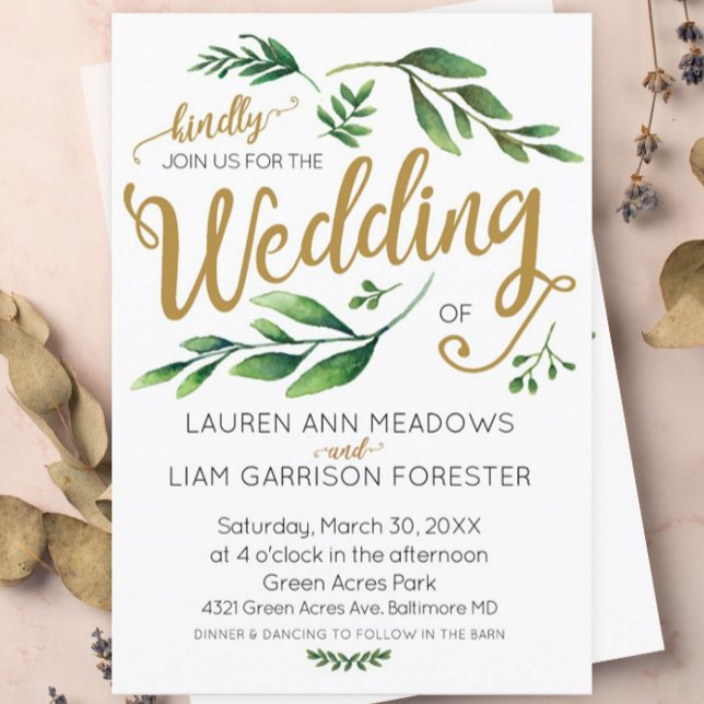 Elegante acuarela Verde Invitación a la boda (Subido por el creador)