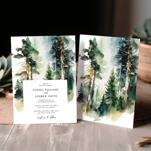 Elegante acuarela Verde Invitación a la boda fores (Subido por el creador)