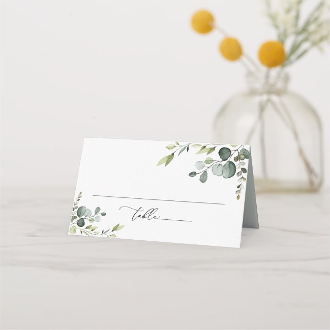 Elegante acuarela verde plegable tarjeta de lugar (Anverso)
