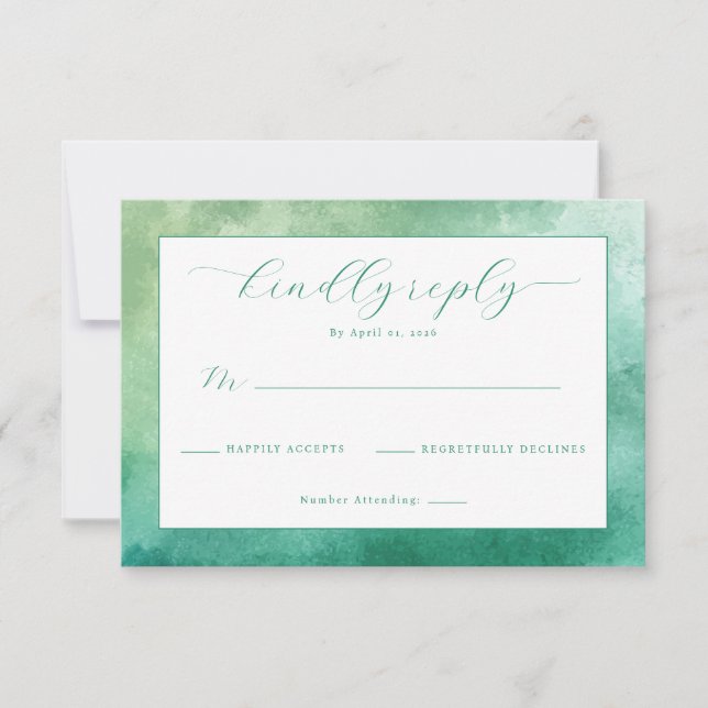 Elegante Acuarela Verde RSVP (Anverso)
