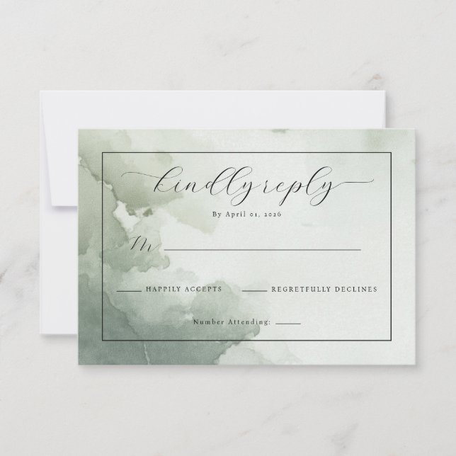 Elegante Acuarela Verde RSVP (Anverso)