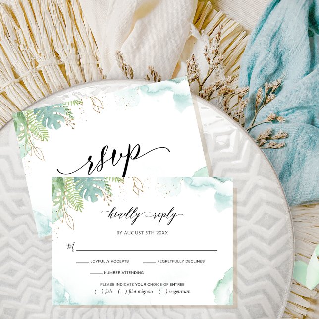 Elegante acuarela y aire verde tarjeta RSVP (Subido por el creador)
