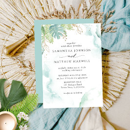 Elegante acuarela y la invitación a la boda verde