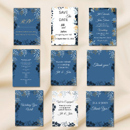 Elegante agradecimiento botánico boda azul