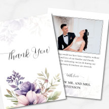 Elegante Agradecimiento de Boda con Foto Floral de