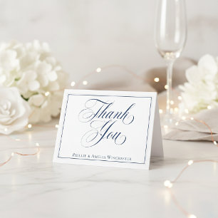 Elegante Agradecimiento de Boda en Azul Marino y B