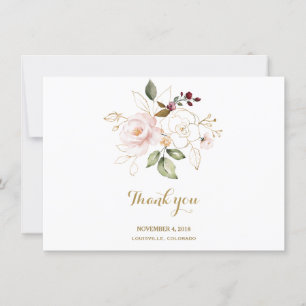 Elegante Agradecimiento de Boda Floral Rosa Rubor 