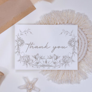 Elegante Agradecimiento de Boda Floral Sepia Vinta