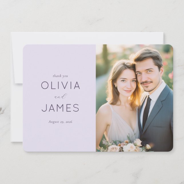Elegante Agradecimiento de Boda Lavanda (Anverso)