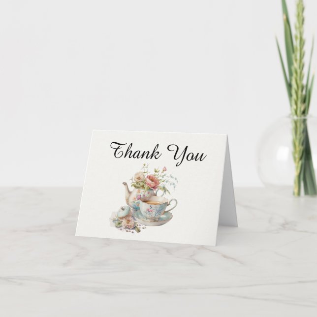Elegante Agradecimiento de Fiesta de Té con Acuare (Anverso)