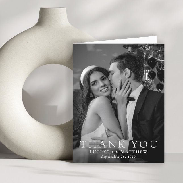 Elegante Agradecimiento de Fotos de Boda (Personalize with your wedding photo and thank you message inside.)