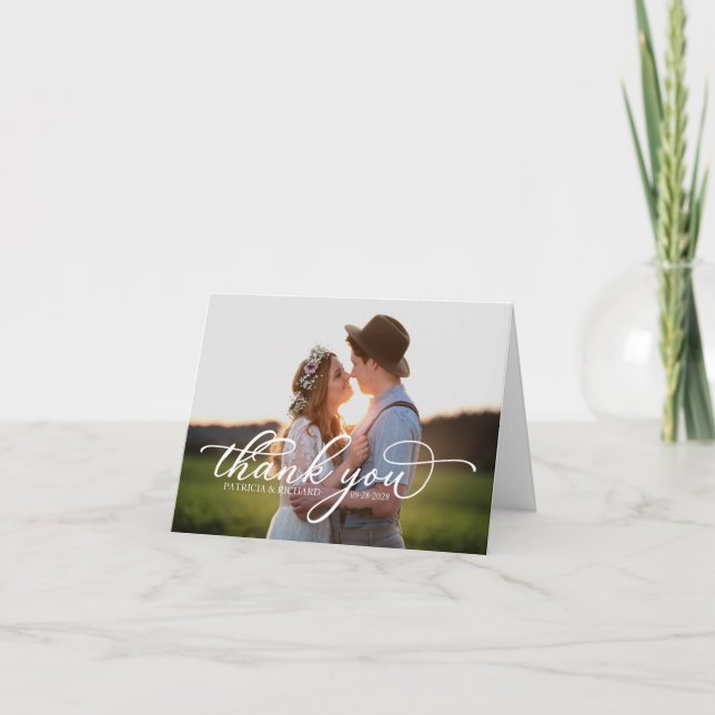 Elegante agradecimiento fotográfico con letra blan (Anverso)