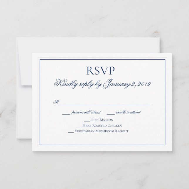 Elegante alianza azul y blanca RSVP (Anverso)