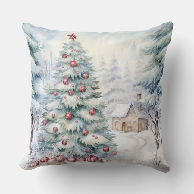 Elegante almohada acuarela de árbol de Navidad (Anverso)