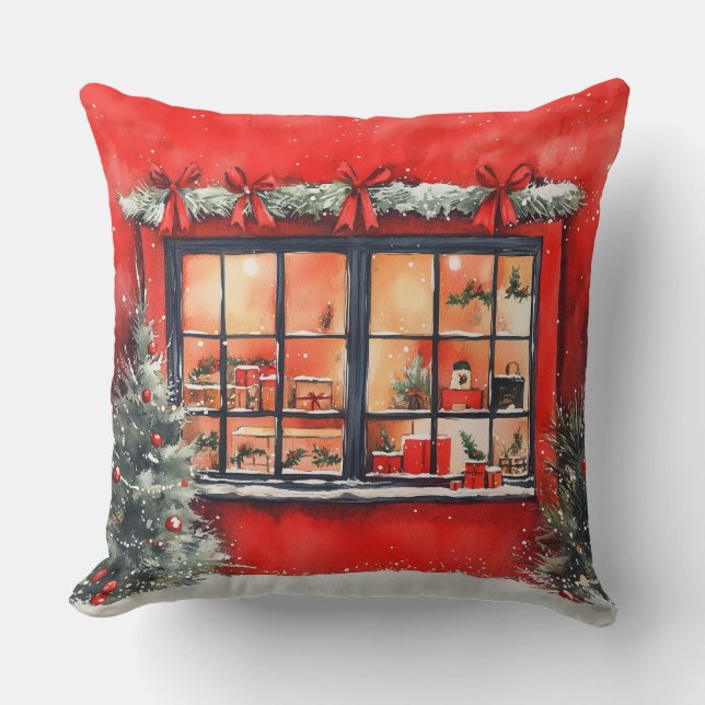 Elegante almohada acuarela de árbol de Navidad (Anverso)