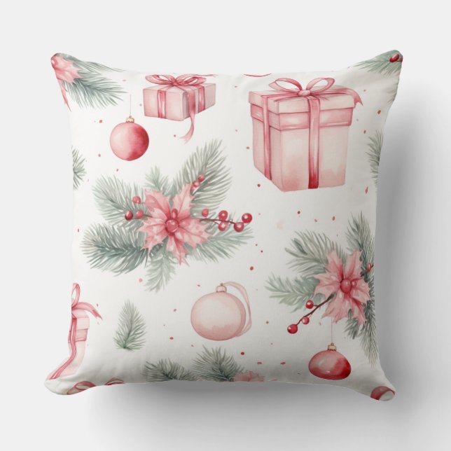 Elegante almohada acuarela de árbol de Navidad (Anverso)