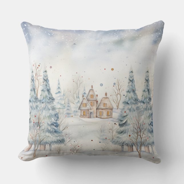 Elegante almohada acuarela de árbol de Navidad (Anverso)