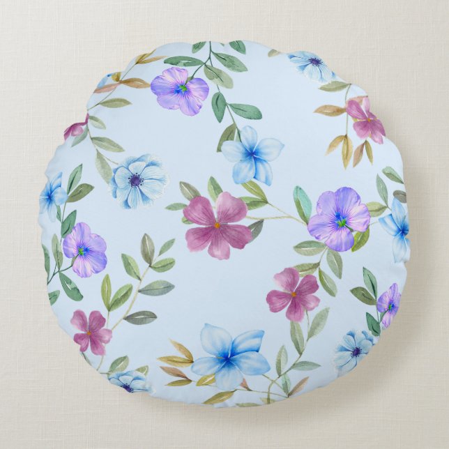 Elegante almohada acuarela redonda floral (Anverso)