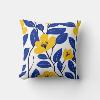 Elegante almohada amarilla floral y azul de hoja