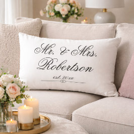Elegante almohada de acento de boda Sr Sra Nombre 