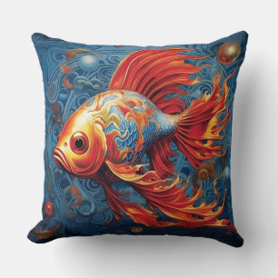 Elegante almohada de acento Koi Fish Blue/Naranja