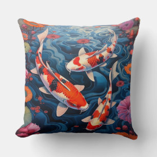 Elegante almohada de acento Koi Fish Blue/Naranja