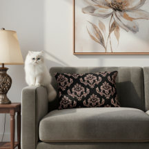 Elegante almohada de acento negro y Rosa de damasc