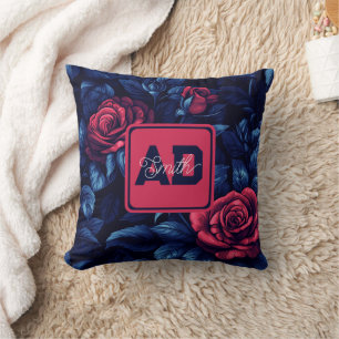 Elegante Almohada de la Familia con Rosa de Monogr