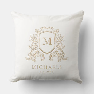 Elegante almohada de lanzamiento de monograma dora