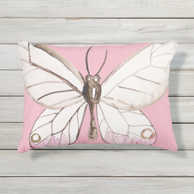 Elegante almohada de mariposa rosa al aire libre (Anverso)