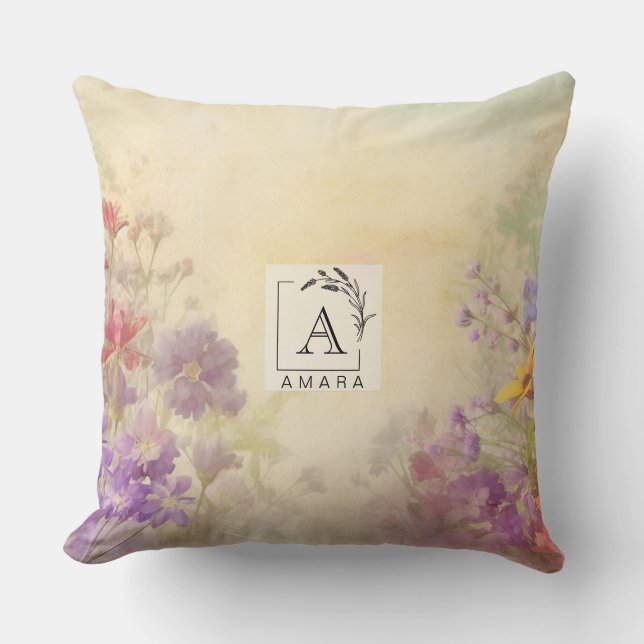 Elegante almohada de Monograma Floral Vintage (Anverso)