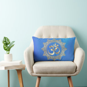 Elegante almohada de oro y azul de lanzamiento de 