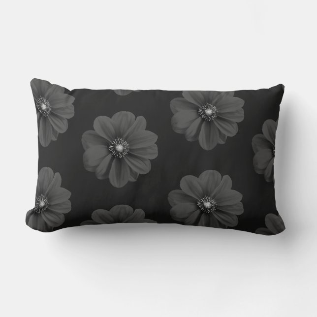 Elegante almohada de patrón floral negro - Oscuro  (Anverso)