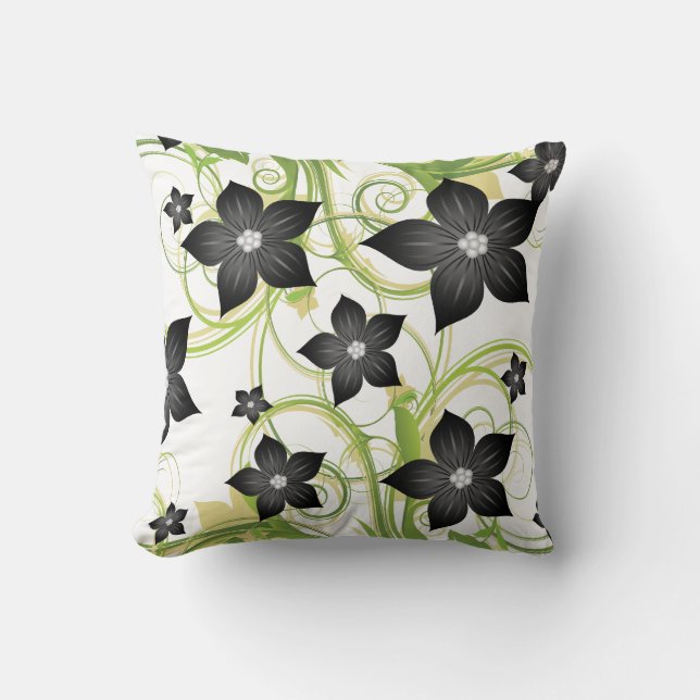 elegante almohada de tiro floral de carbón gris (Anverso)