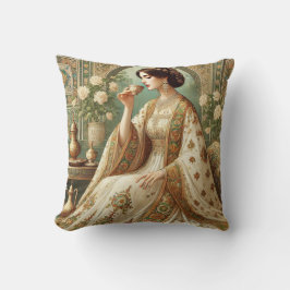 Elegante almohada decorativa con mujer de época