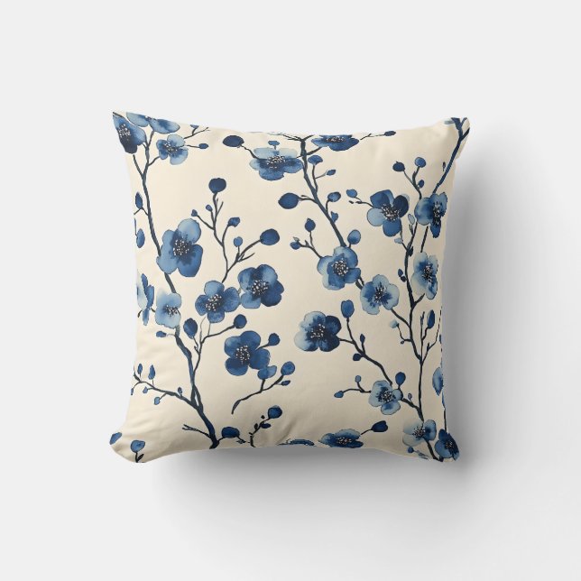 Elegante almohada floral azul (Anverso)