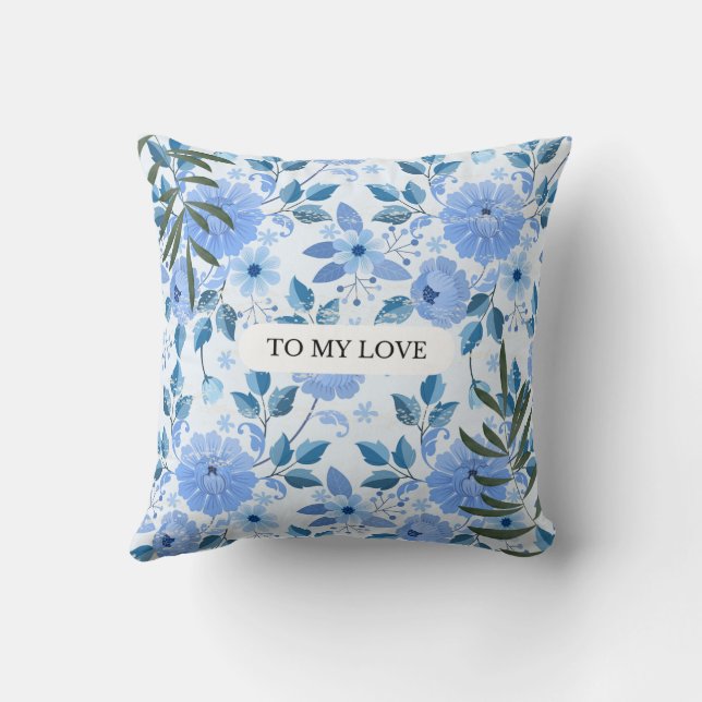"Elegante almohada floral azul - Decoración románt (Reverso)