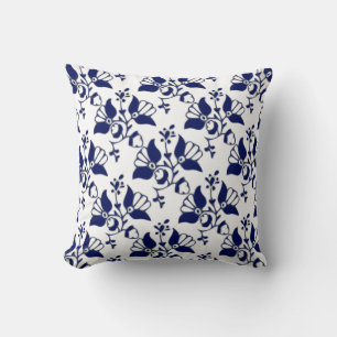 Elegante almohada floral azul y blanca de ntage