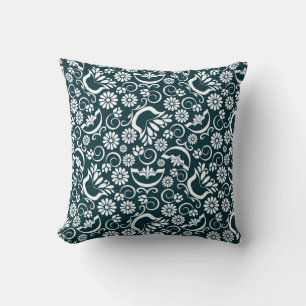 Elegante almohada floral blanca negra