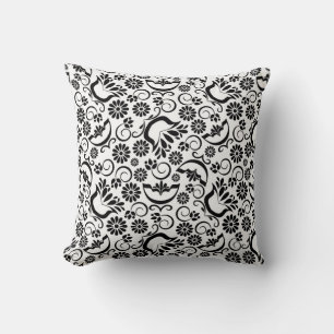 Elegante almohada floral blanca negra